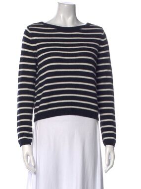 Theory Navy and Cream Striped Pullover Sweater